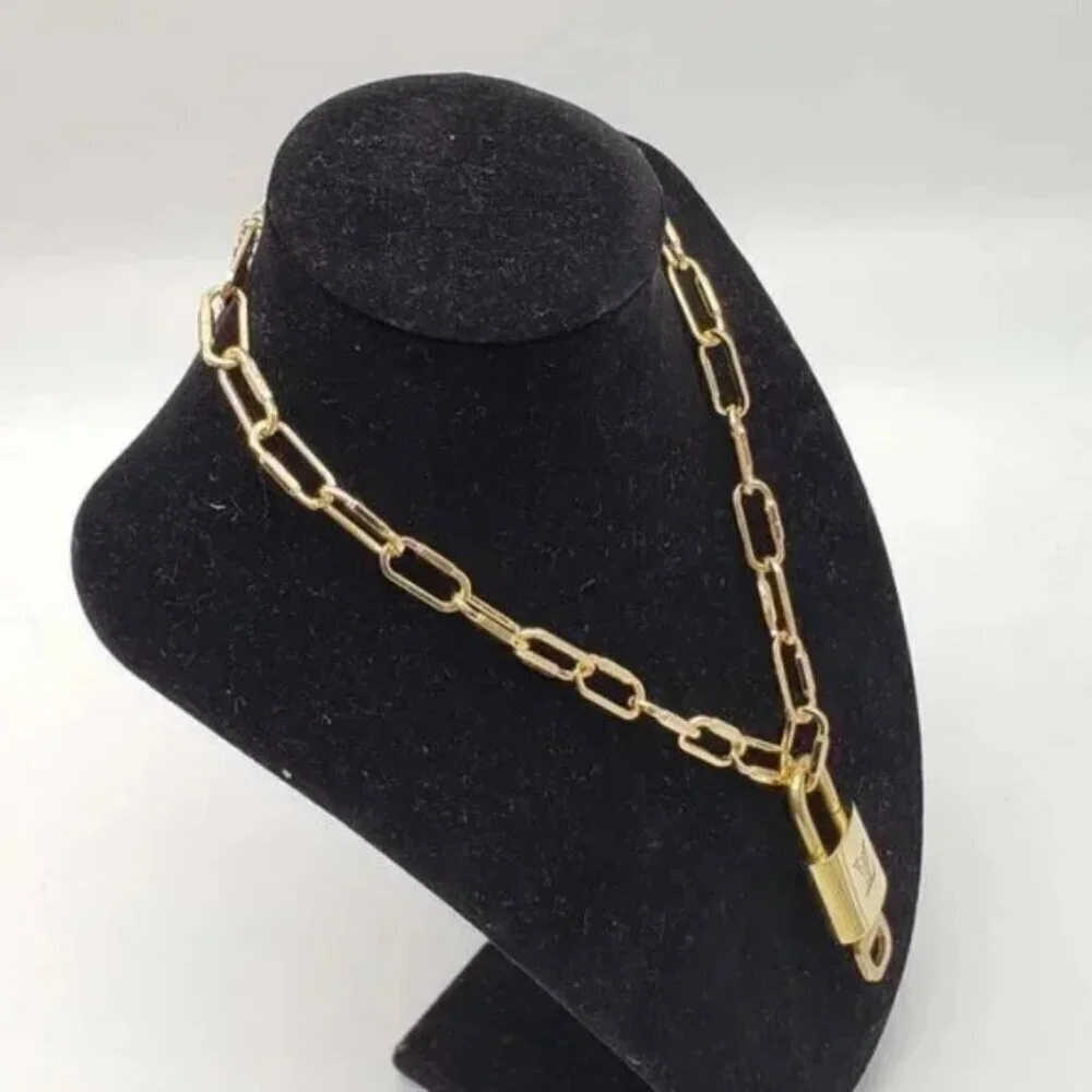 Authentic Louis Vuitton Lock and Key Gold Color with Gold Plated Chain Necklace